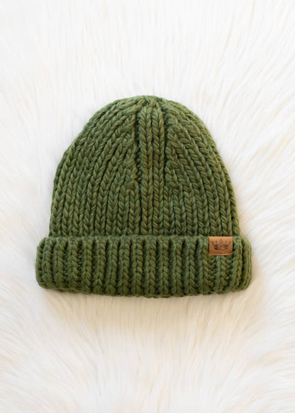 Olive Chunky Knit Beanie Hat