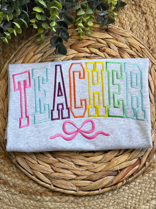 Teacher Bow Embroidered T-Shirt