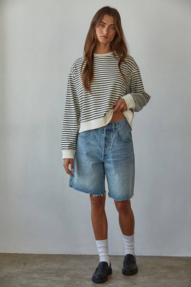 Knit Cotton Striped Long Sleeve Top