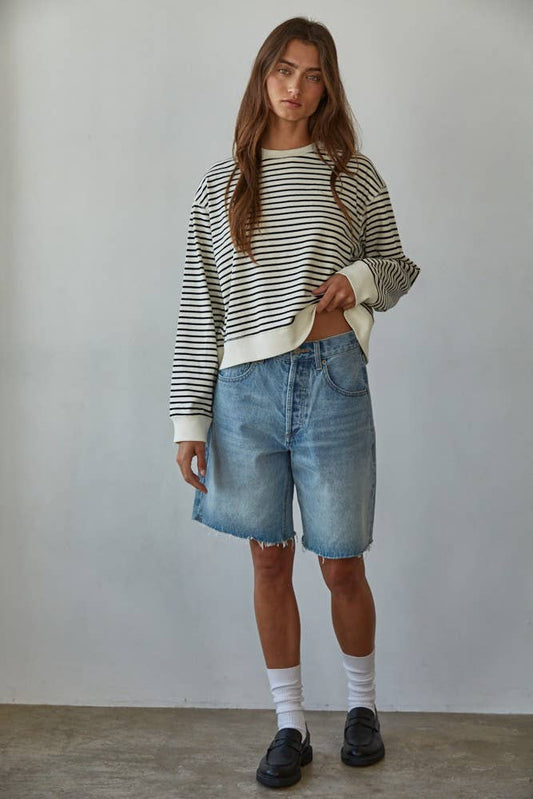 Knit Cotton Striped Long Sleeve Top