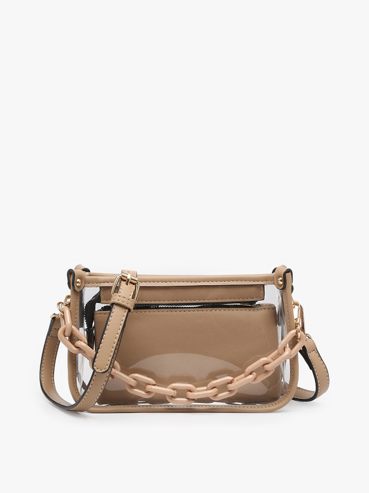 Clear Crossbody w/ Chain: Taupe