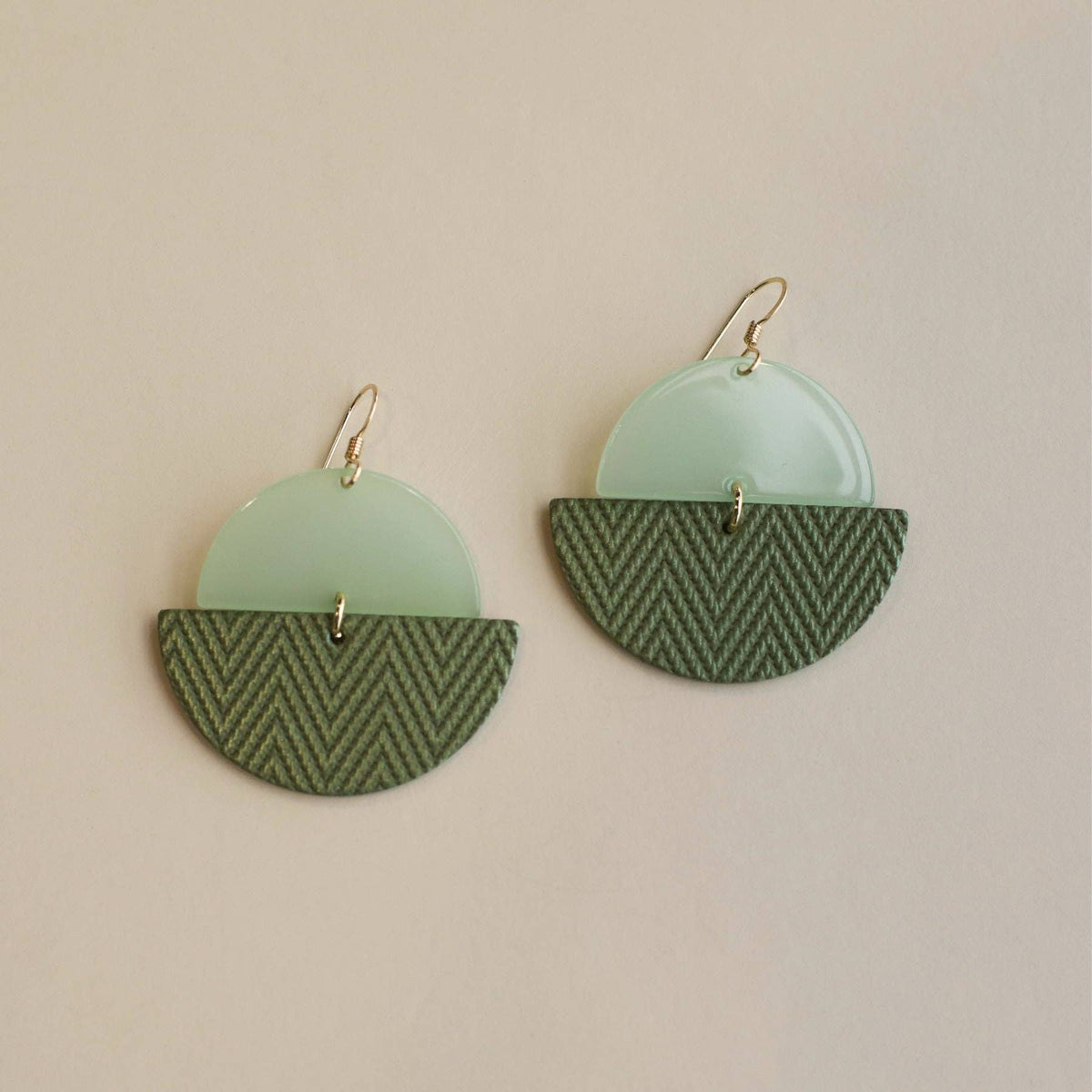 Green Palm Luna Mixed Media Drop Earrings