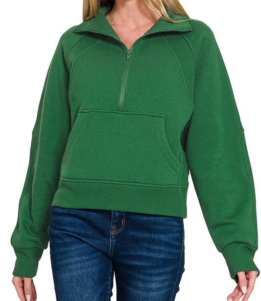 Dark Green Fleece Half Zip Sweatshirt