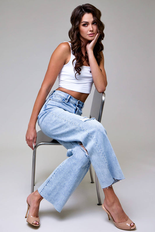 Light Wash Knee Distressed Dad Jean