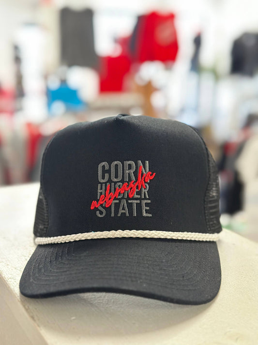 Cornhusker State Nebraska Black Rope Hat