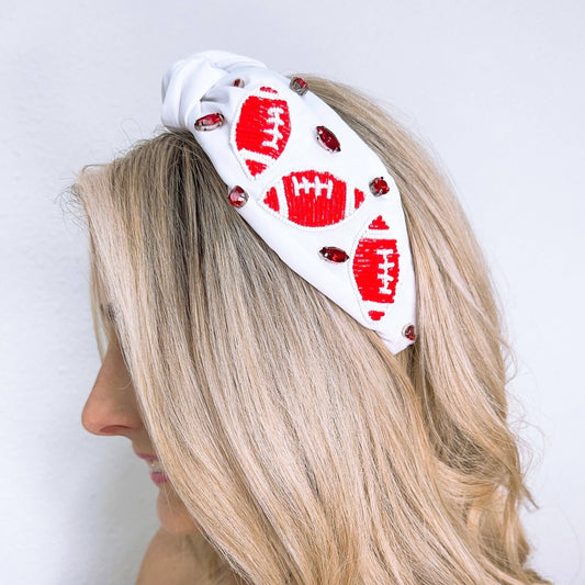 White/Red Football Headband
