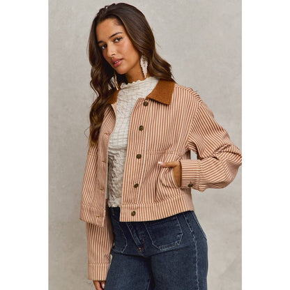 Stripe Twill Button Down Corduroy Collar Jacket