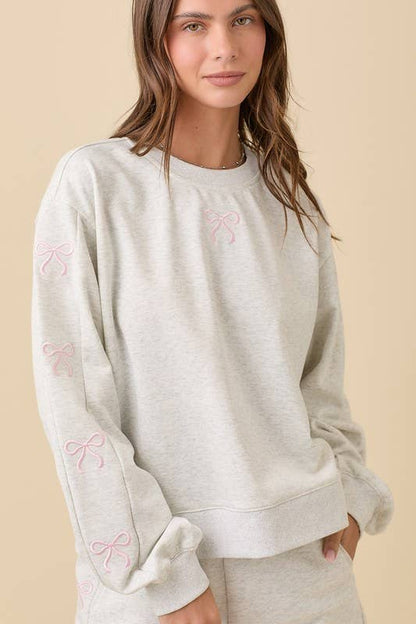 Bow Embroidered Grey Sweatshirt
