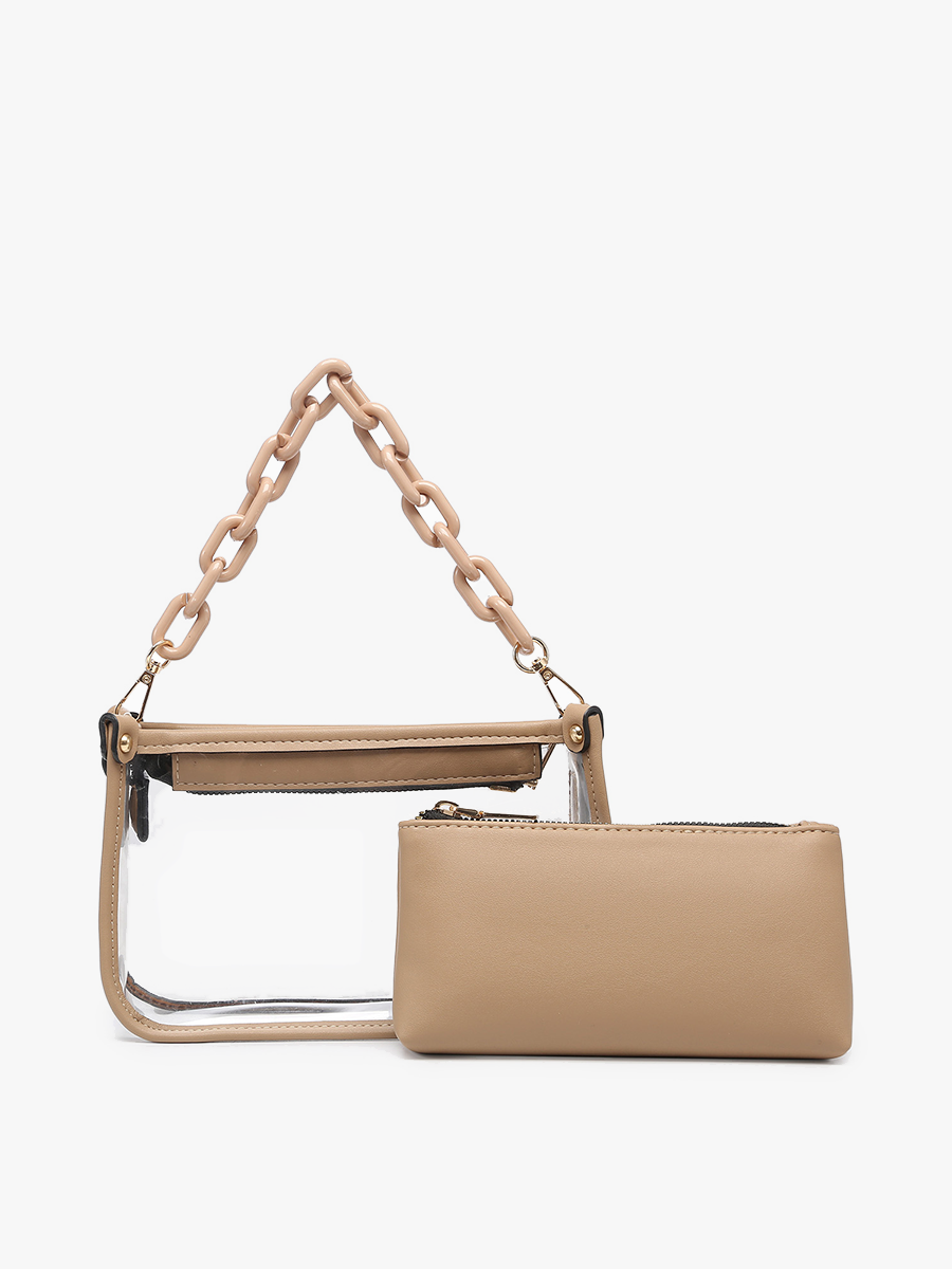 Clear Crossbody w/ Chain: Taupe