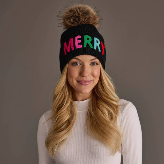 Black Merry Knit Pom Blush Decorative Knit Pom Hat Hat