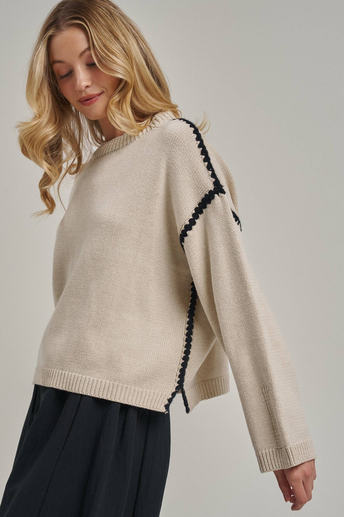 Contrast Blanket Stitch Sweater