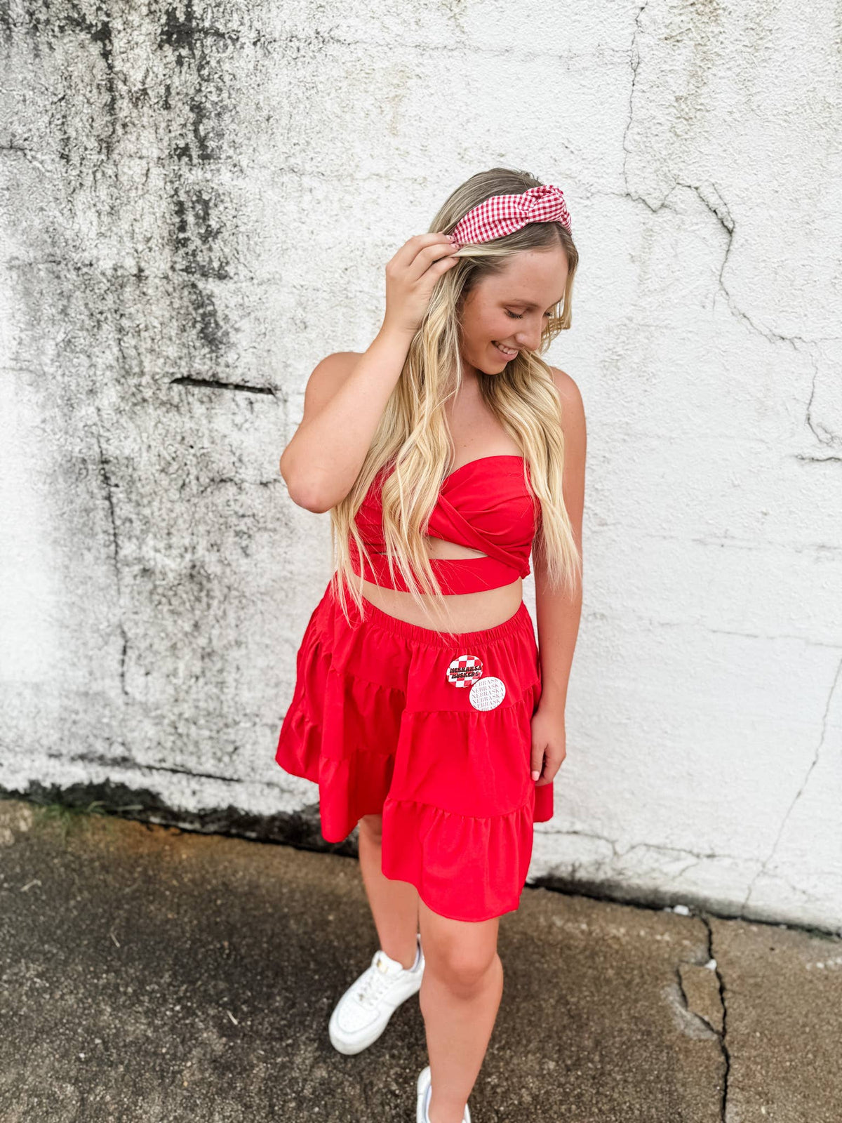 Red Gingham Structured Headband