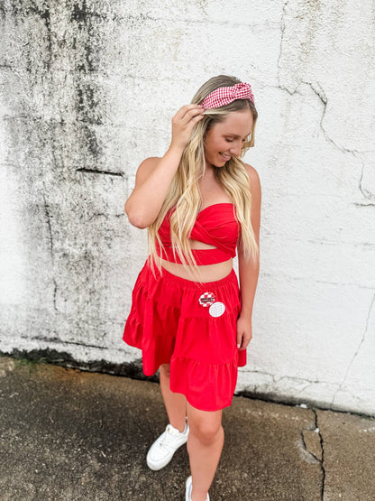 Red Gingham Structured Headband