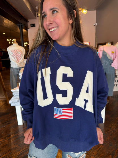Navy USA Embroidered Mockneck Sweatshirt