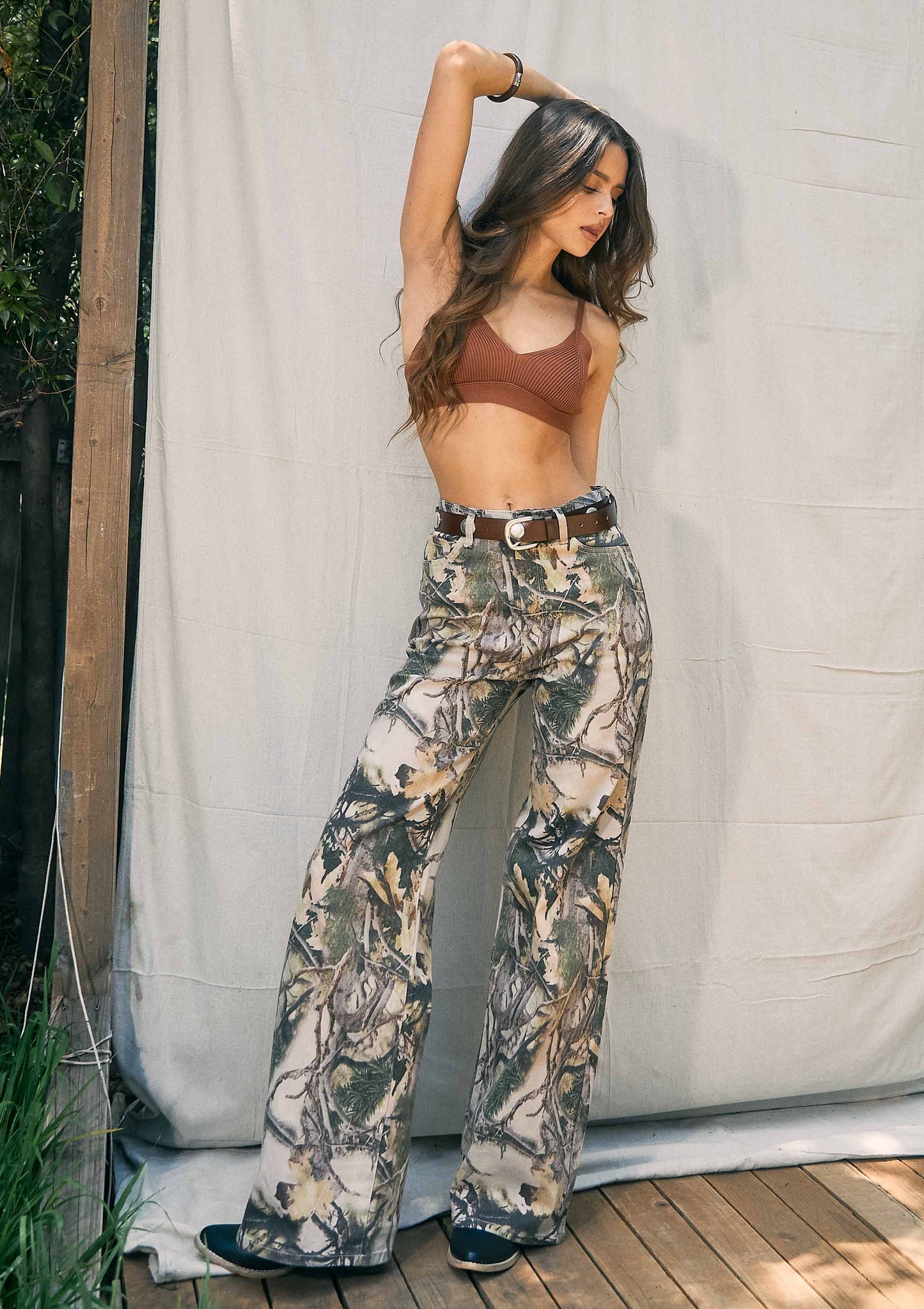 Camo Print Wide Leg Jeans