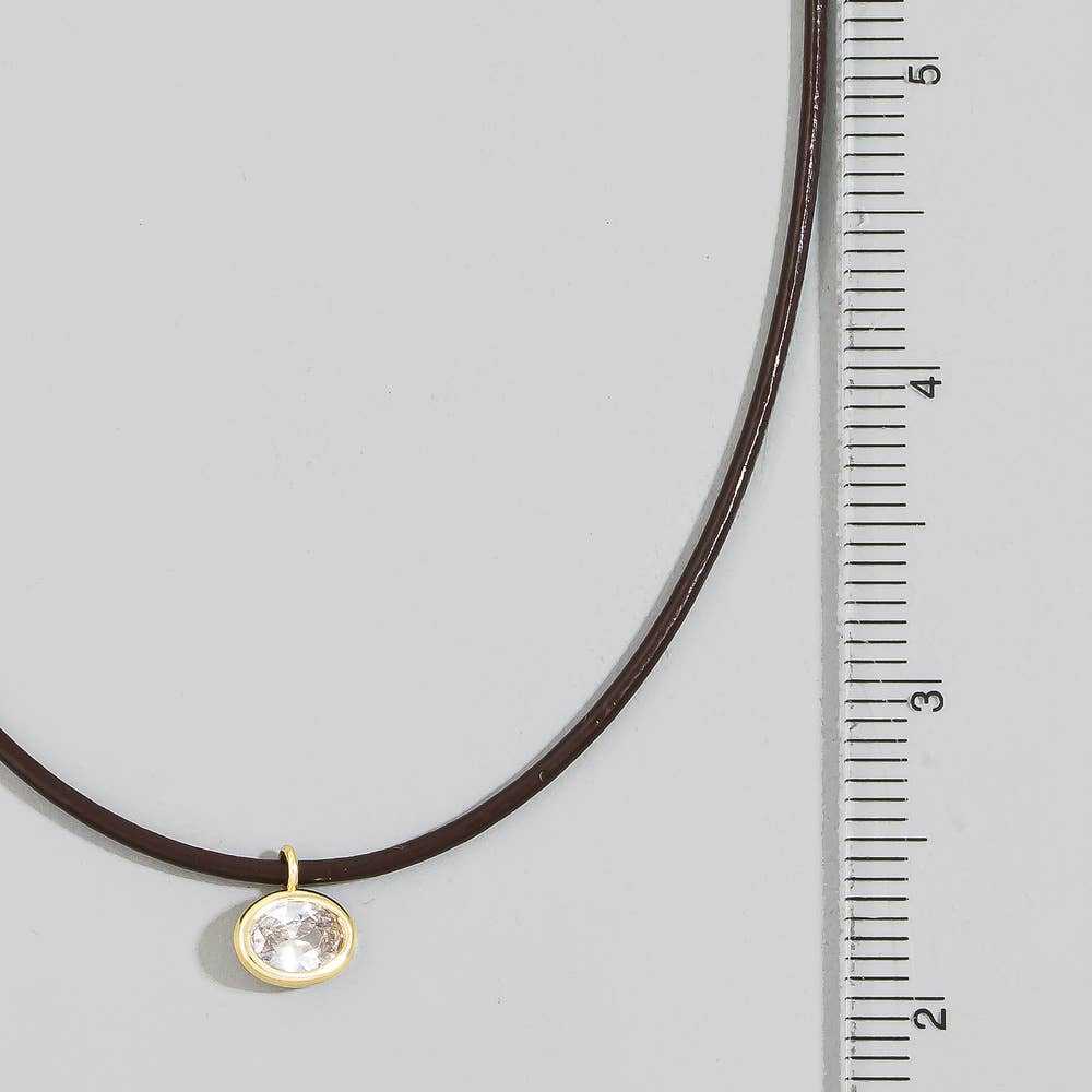 Oval Bezel Cz Cord Pendant Necklace