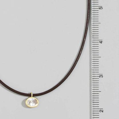 Oval Bezel Cz Cord Pendant Necklace