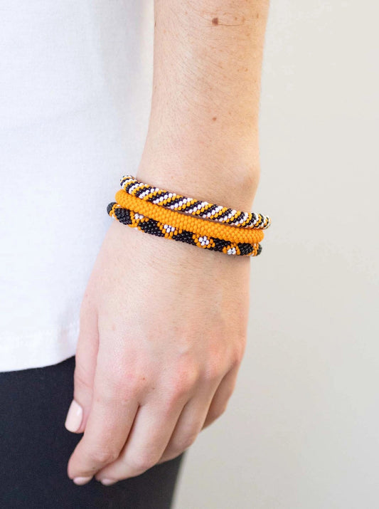 Orange & Black Roll On Beaded Bracelets