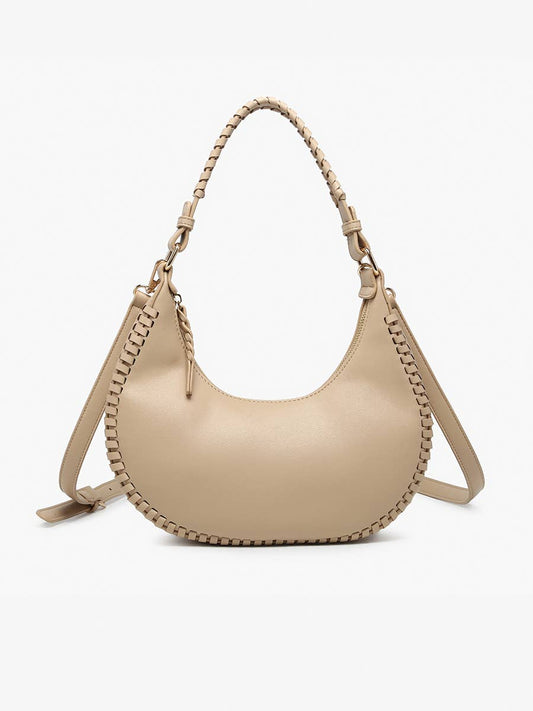 Aria Whipstitch Crescent Shoulder Bag: Lt. Taupe