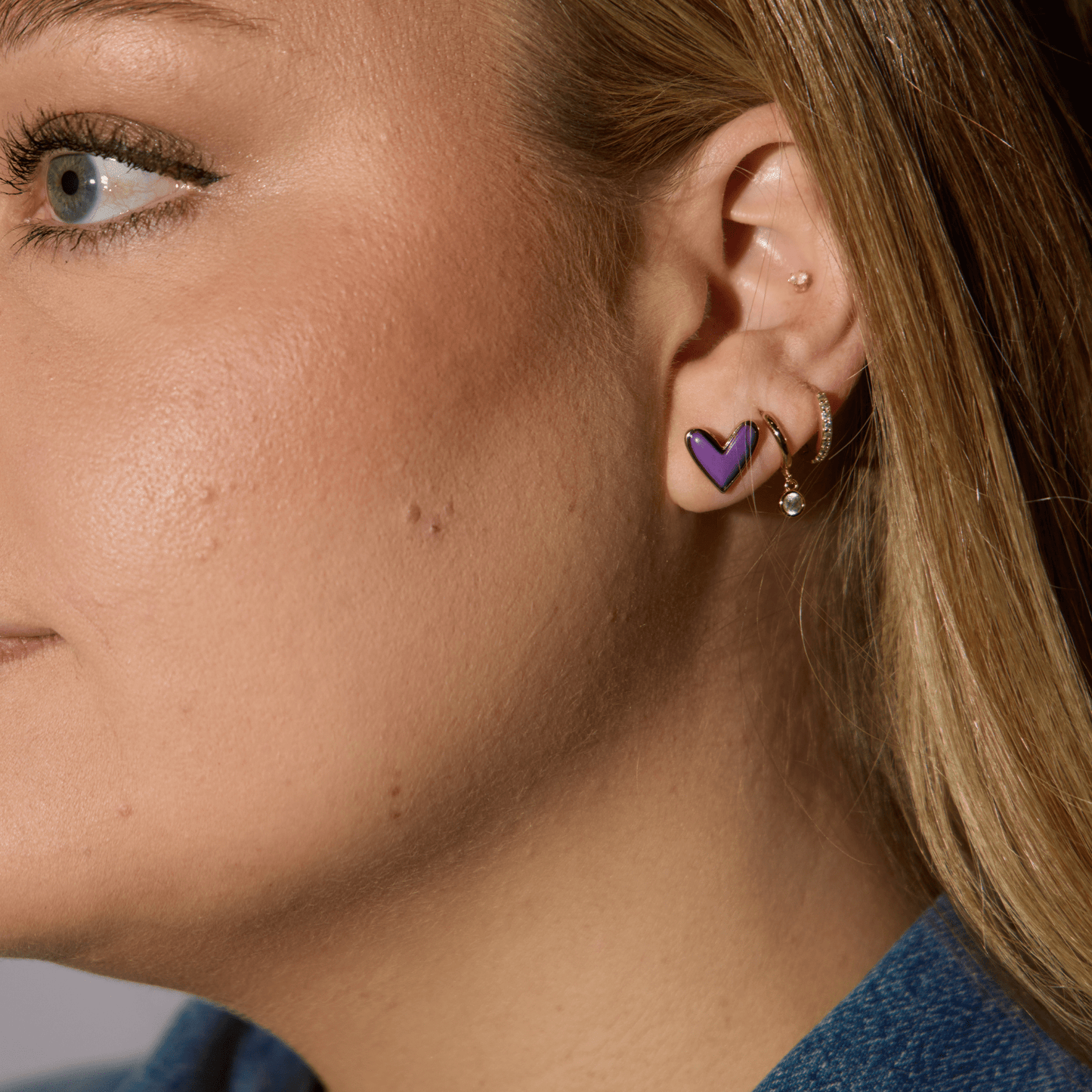 Purple Stone Sweetheart Stud Earrings