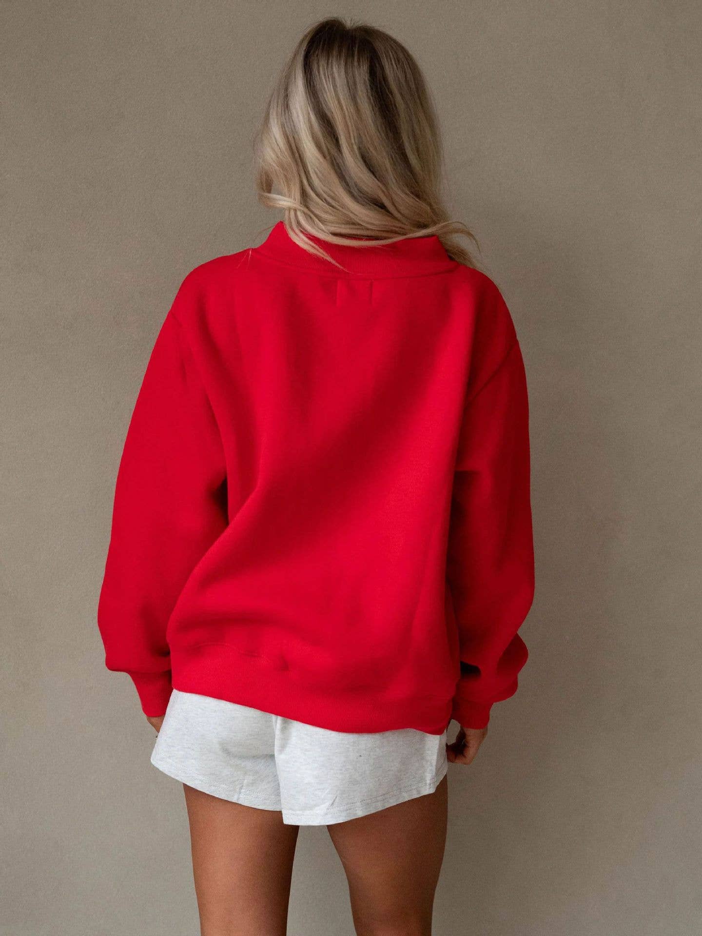 Red Mock Neck Pullover Sweatshirt