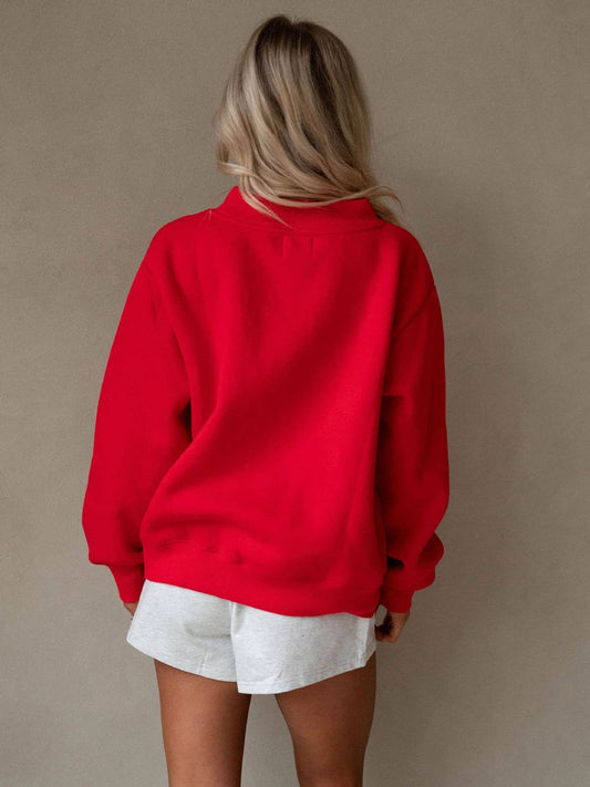 Red Mock Neck Pullover Sweatshirt