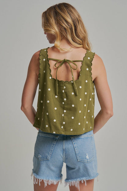 Polka Dot Twill Top with Pocket