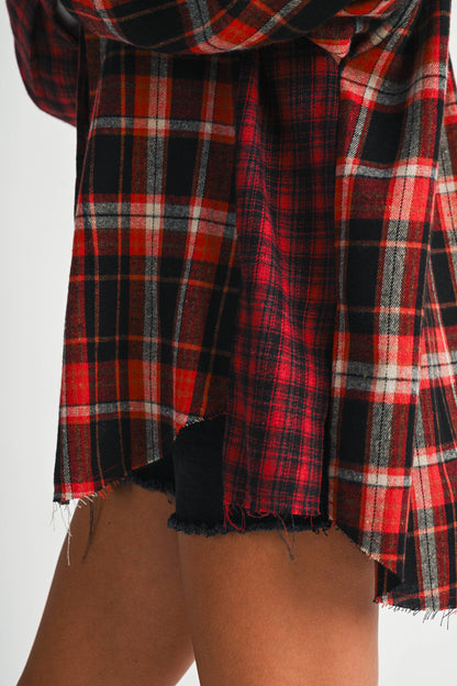 Red & Black Patchwork Plaid Oversized Flannel Shirt