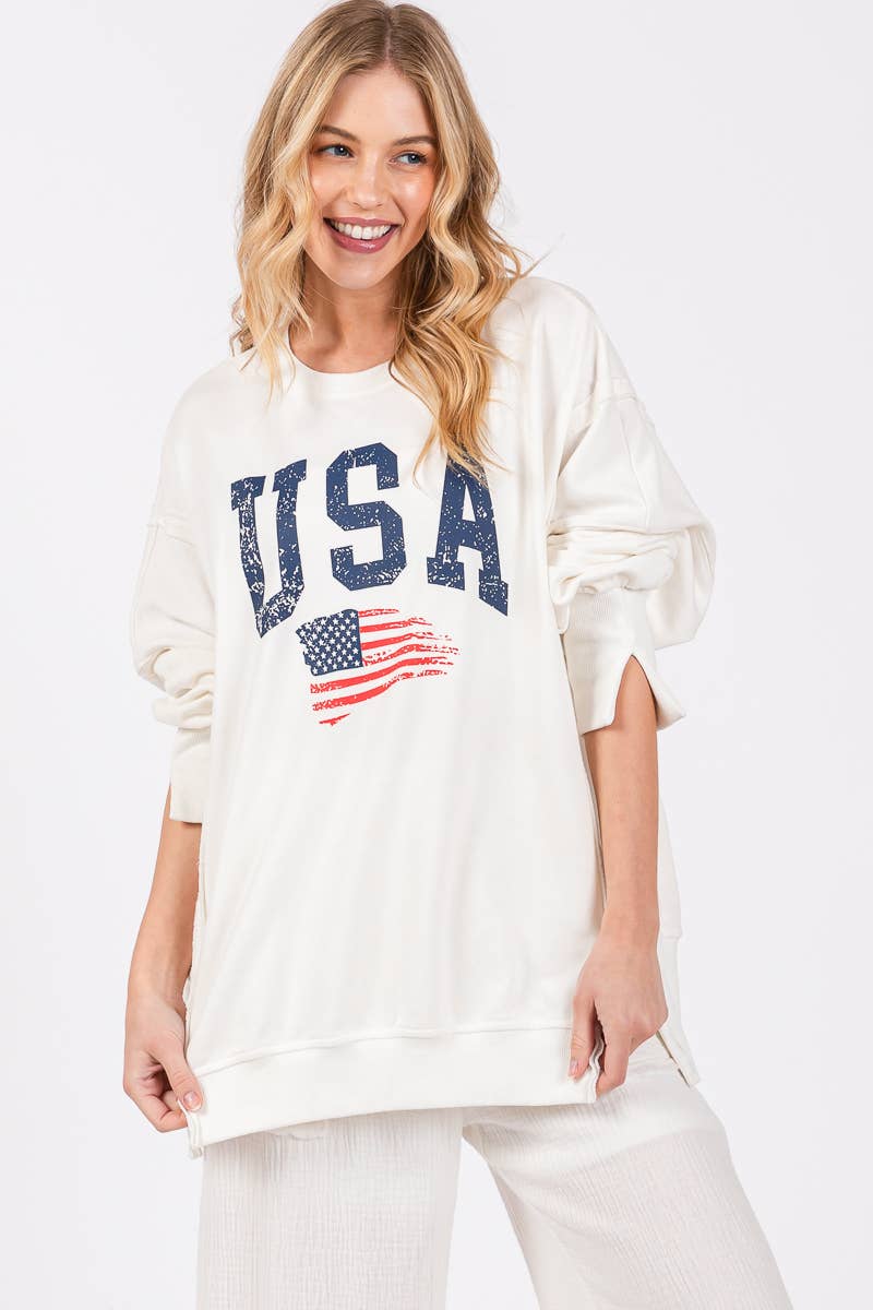 USA Washed Terry Side Slit Sweatshirt