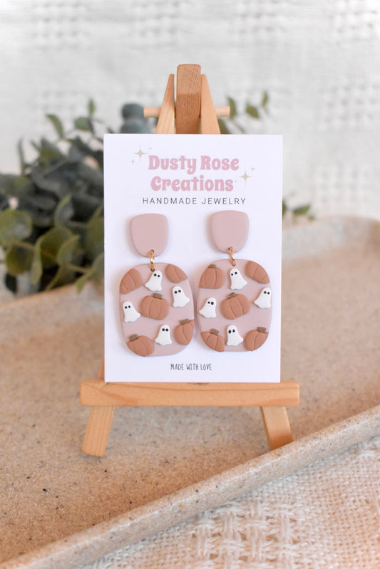 Pumpkin & Ghost Pink Clay Earrings