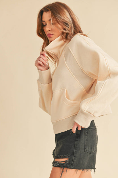 Cream Funnel Neck Half Zip