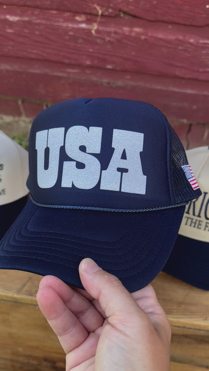 USA Glitter Foam Trucker Hat