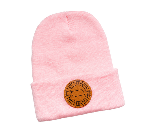 Fort Calhoun, Nebraska Circle Leather Patch Beanie