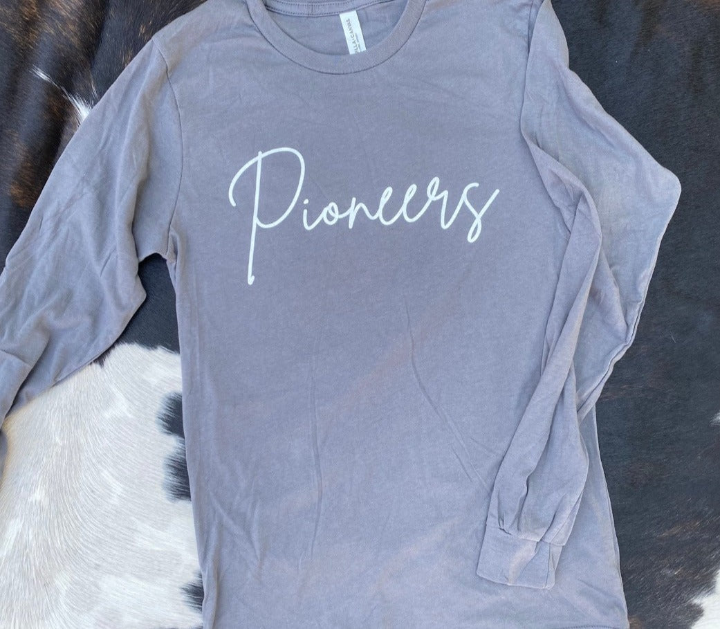 Pioneers Script Grey Long Sleeve T-Shirt