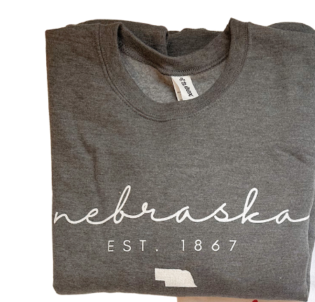 Nebraska Script Grey Crewneck Sweatshirt